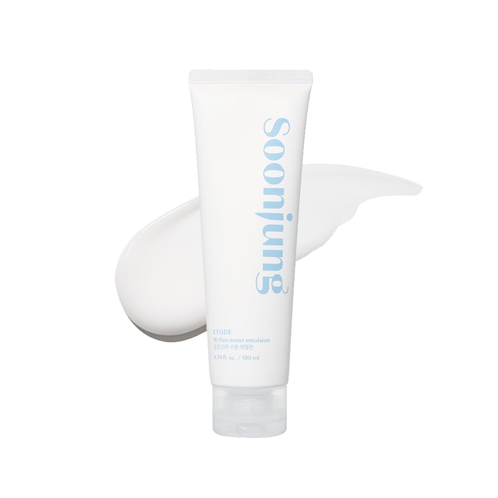 ETUDE SoonJung 10-Free Moist Emulsion bottle closeup shows gentle hydration for sensitive skin
