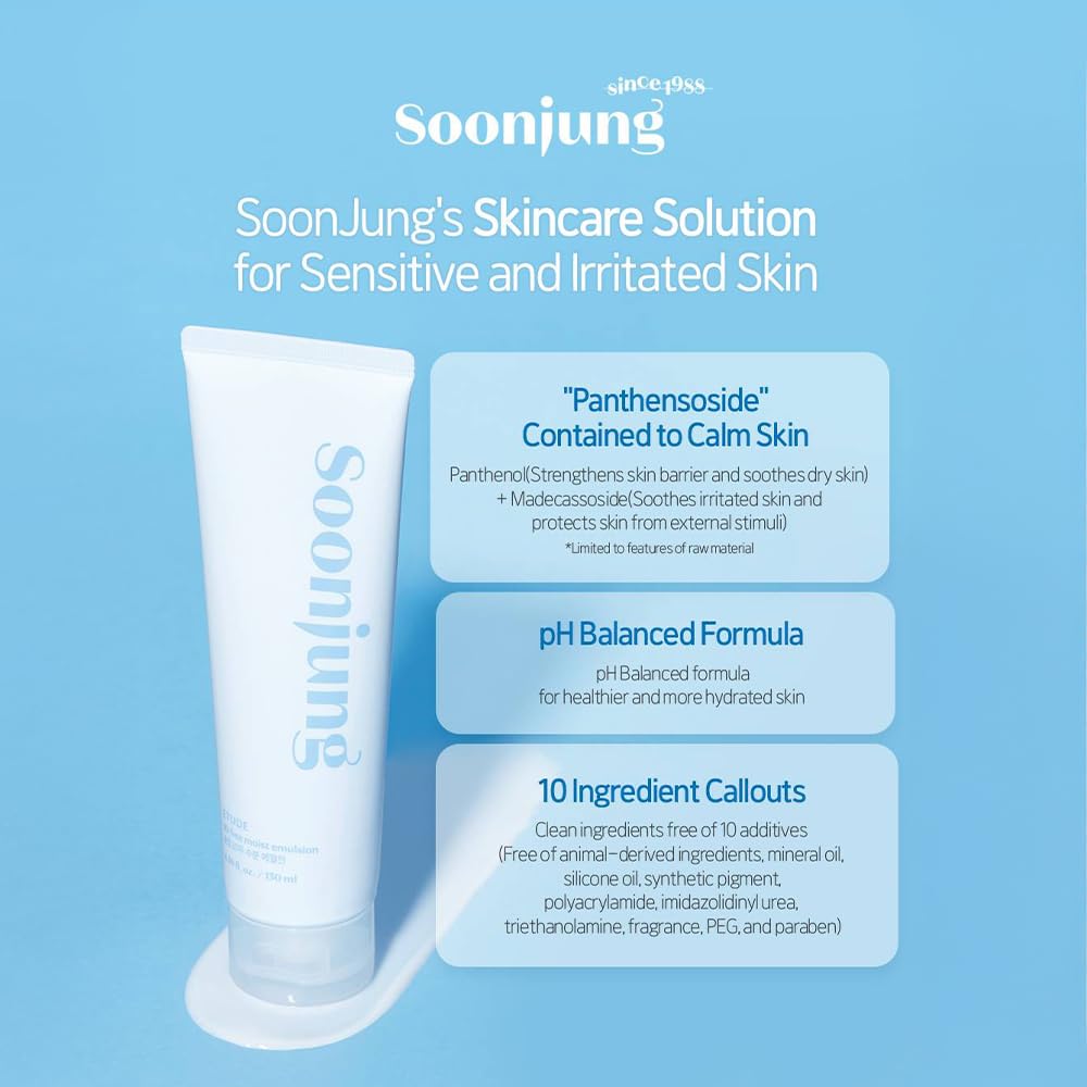 ETUDE SoonJung 10-Free Moist Emulsion pump dispense demonstrates lightweight non sticky texture for daily use