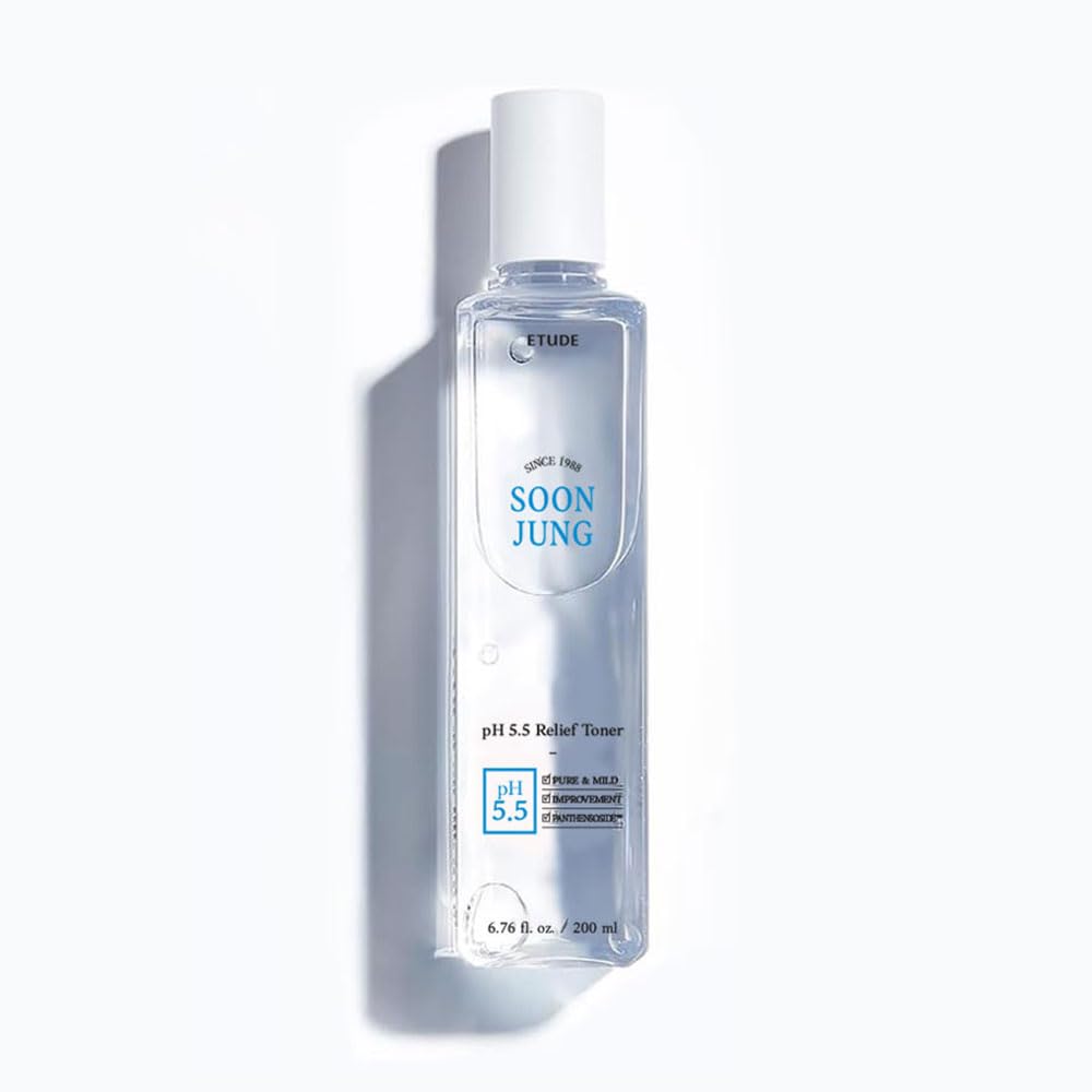 ETUDE SoonJung toner displayed in a flatlay for an aesthetic skincare ambiance.