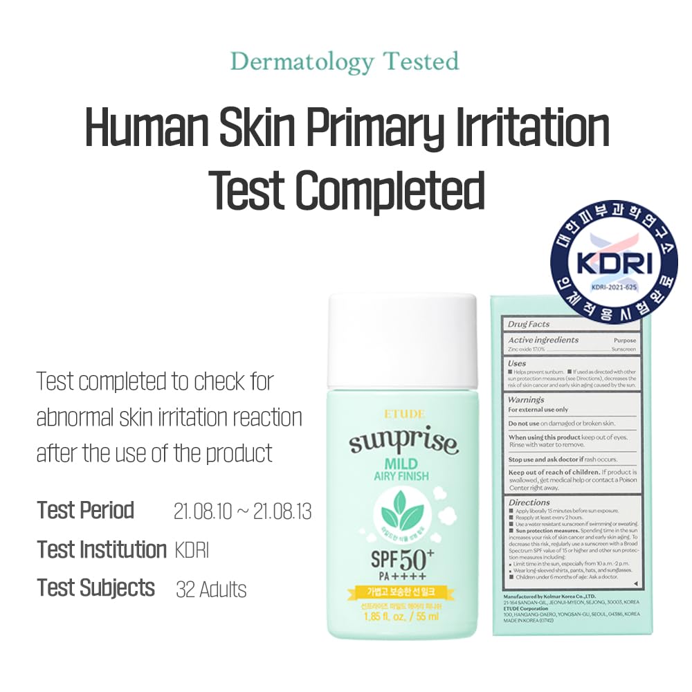 ETUDE Sunprise safety test stamp conveys gentle daily-use confidence.