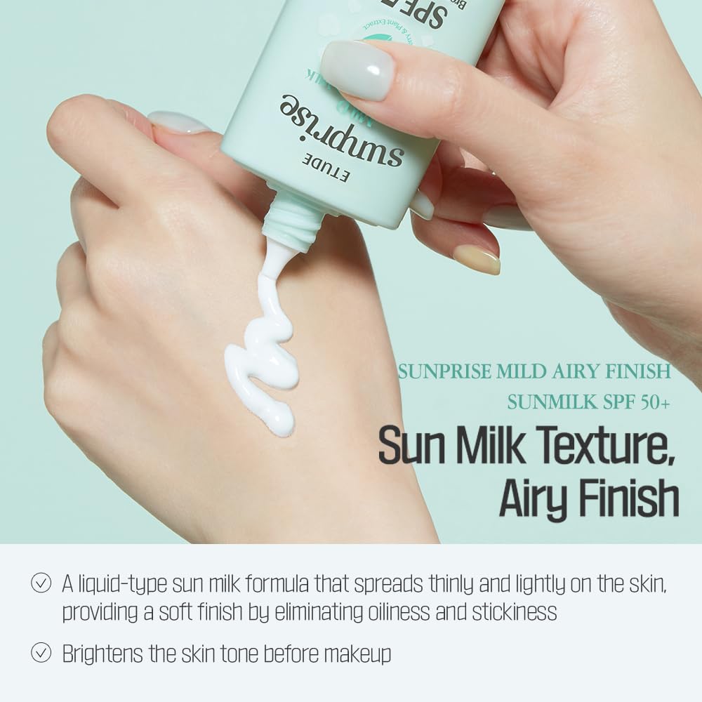 ETUDE Sunprise sebum-free, non-sticky finish shown on skin for comfortable wear.