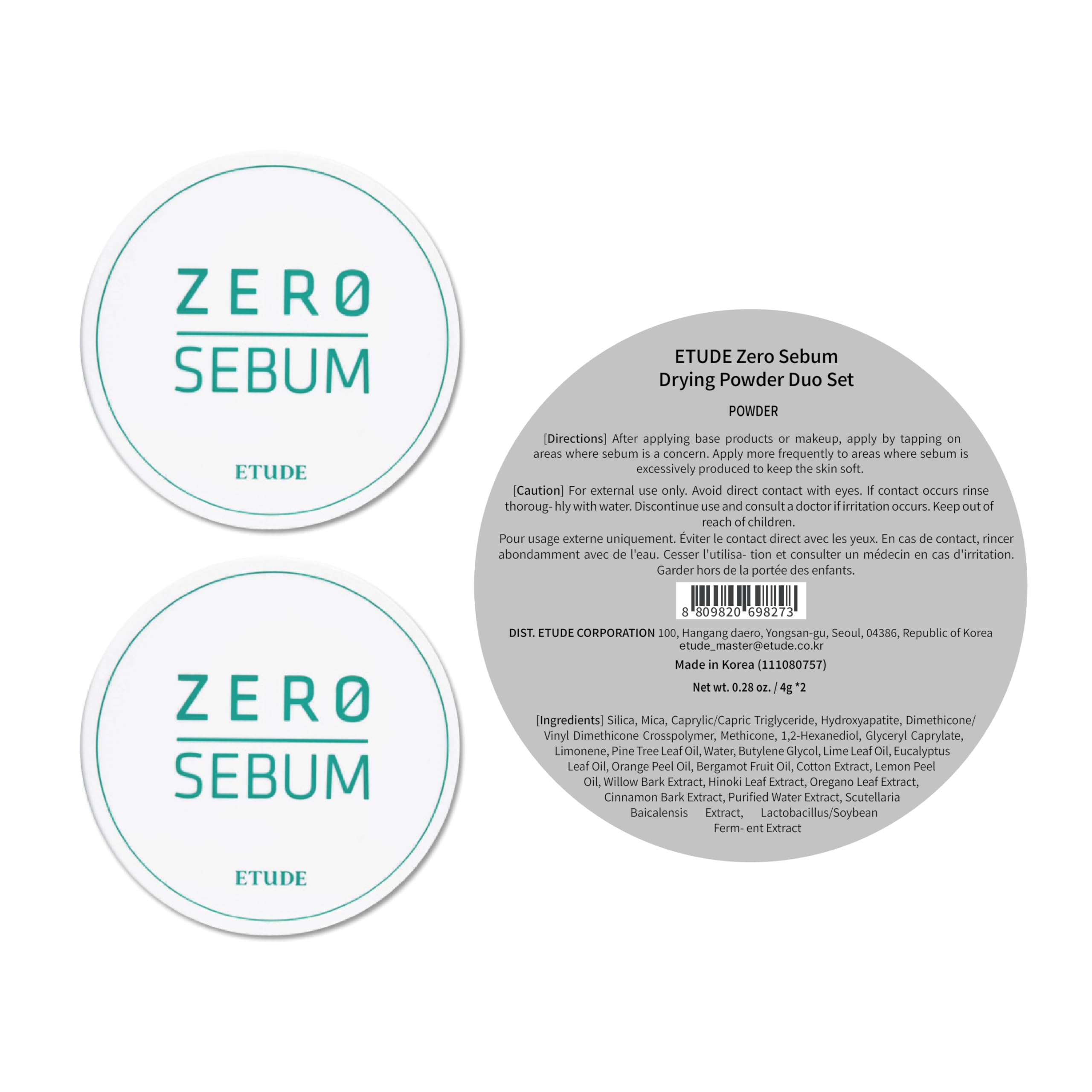 ETUDE Zero Sebum Powder duo display emphasizes compact packaging and value.