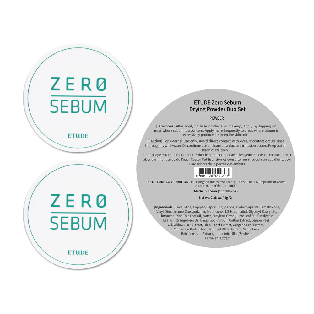 ETUDE Zero Sebum Powder duo display emphasizes compact packaging and value.