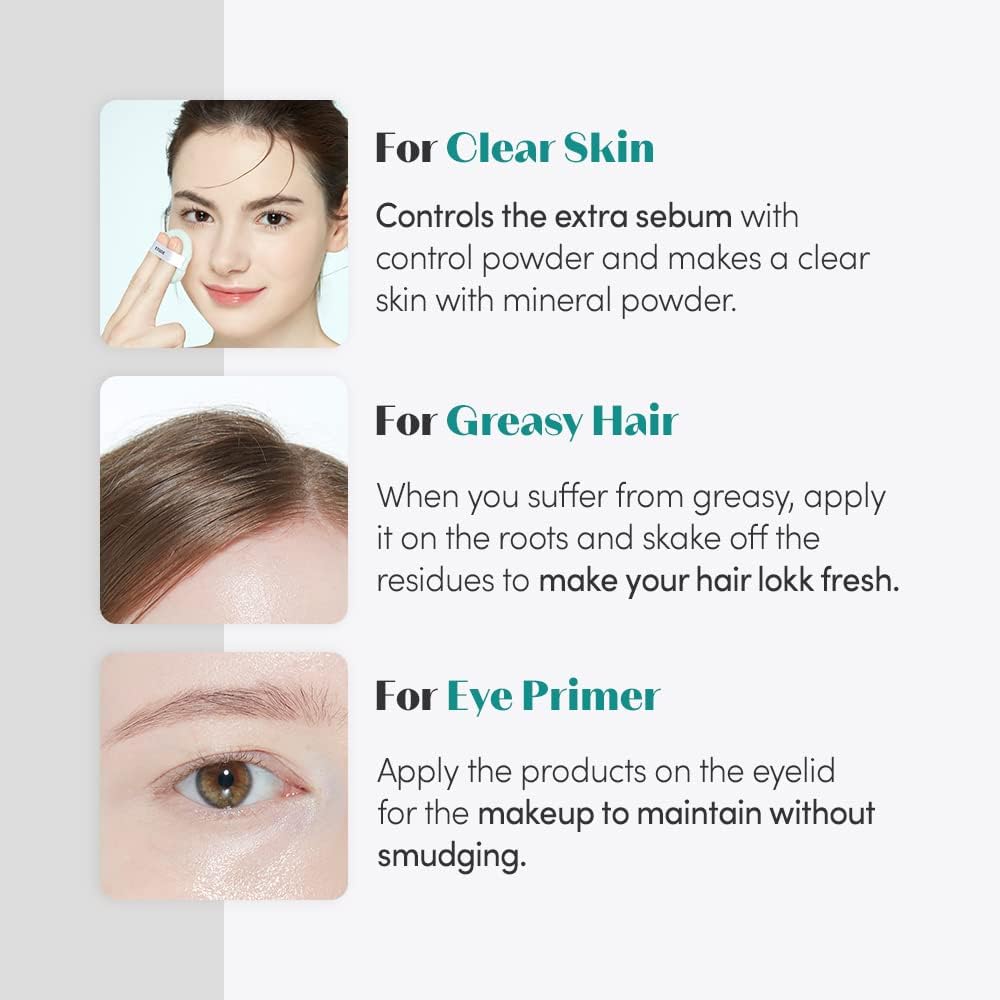 ETUDE Zero Sebum Powder matte finish on the face indicates long-lasting shine reduction.