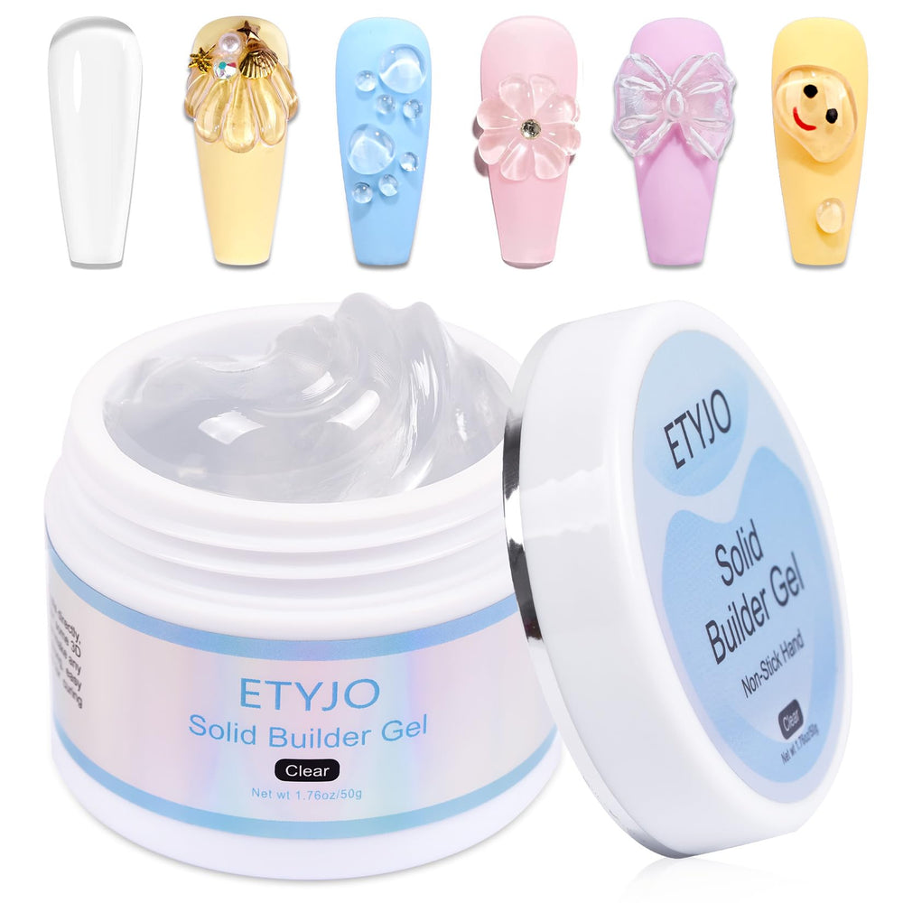 ETYJO solid gel builder 50g clear showcases large capacity for extended nail art sessions.