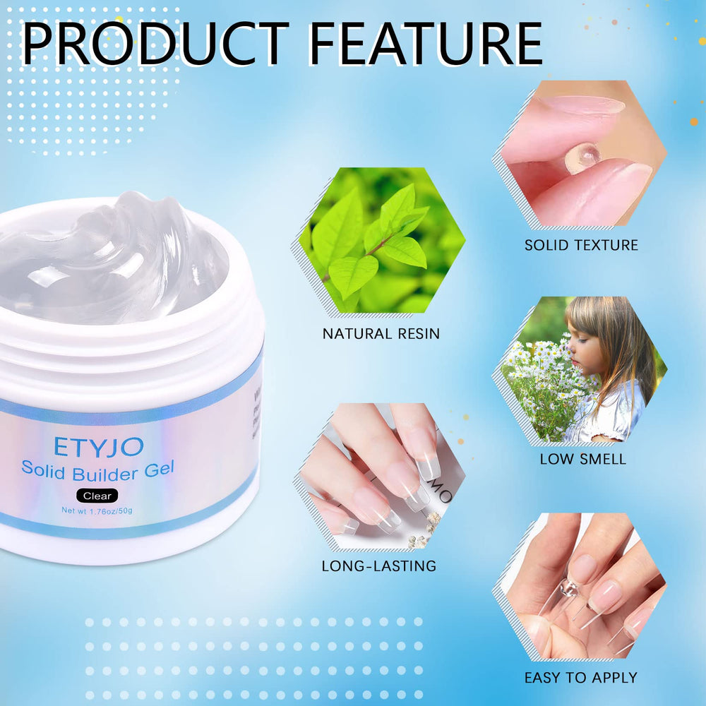 ETYJO healthy resin gel builder emphasizes non-toxic, low-smell formula with clear finish.