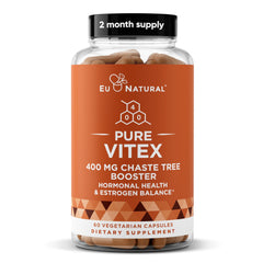Eu Natural Vitex Pure 400mg bottle promotes hormone balance for PMS support.