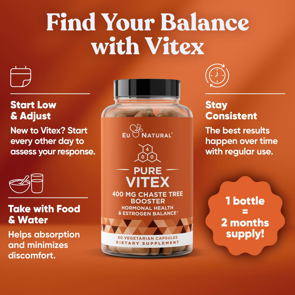 Eu Natural Vitex Pure 400mg chasteberry plant imagery for natural balance.