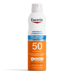 Eucerin Advanced Hydration Sunscreen Spray bottle front view with fragrance-free protection