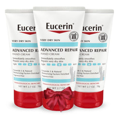 Eucerin Advanced Repair Hand Cream tube close-up highlighting fragrance-free hydration