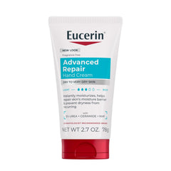 Eucerin Advanced Repair Hand Cream unscented tube with seal provides fast absorbing hydration for dry hands