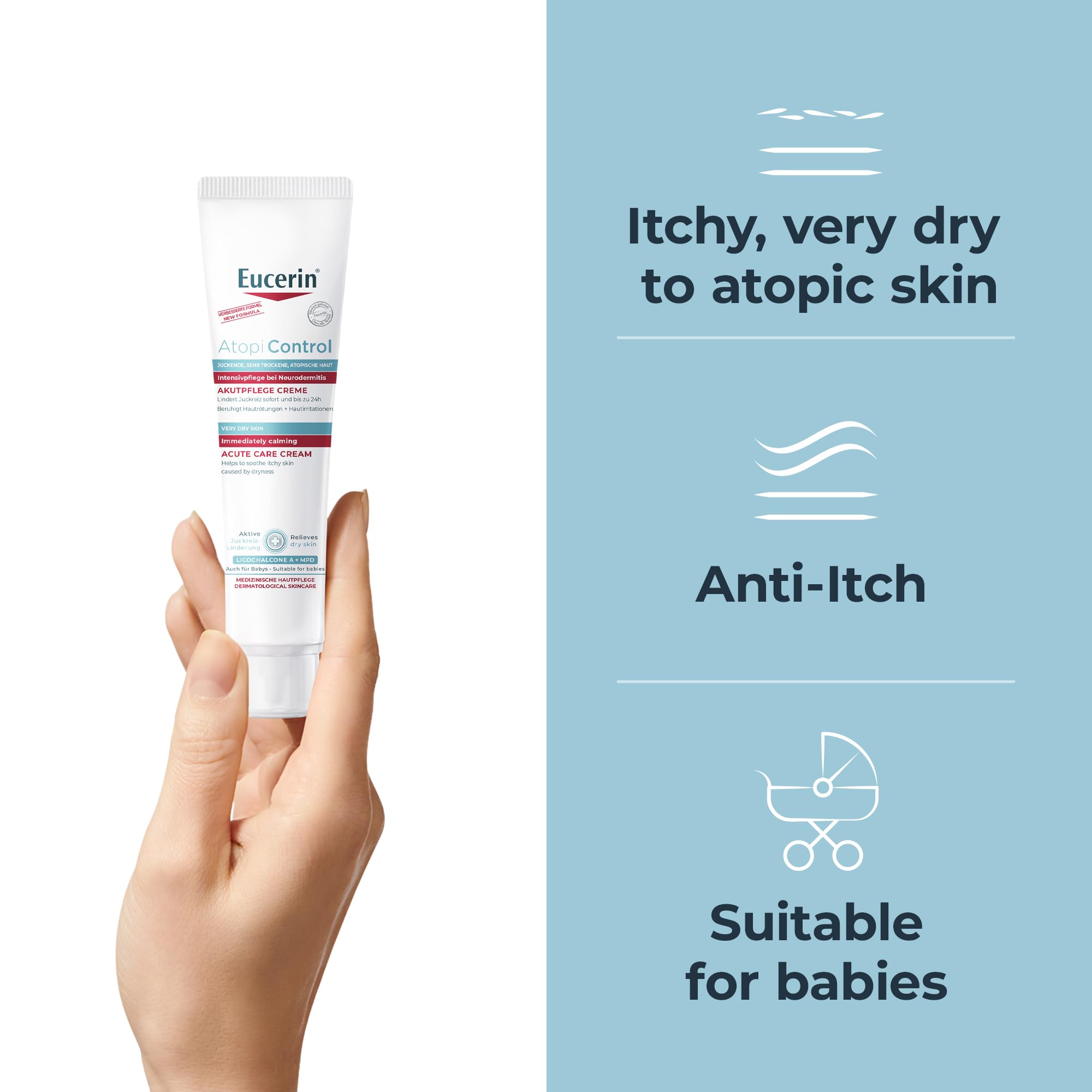 Eucerin AtopiControl cream texture close-up for sensitive-skin comfort.