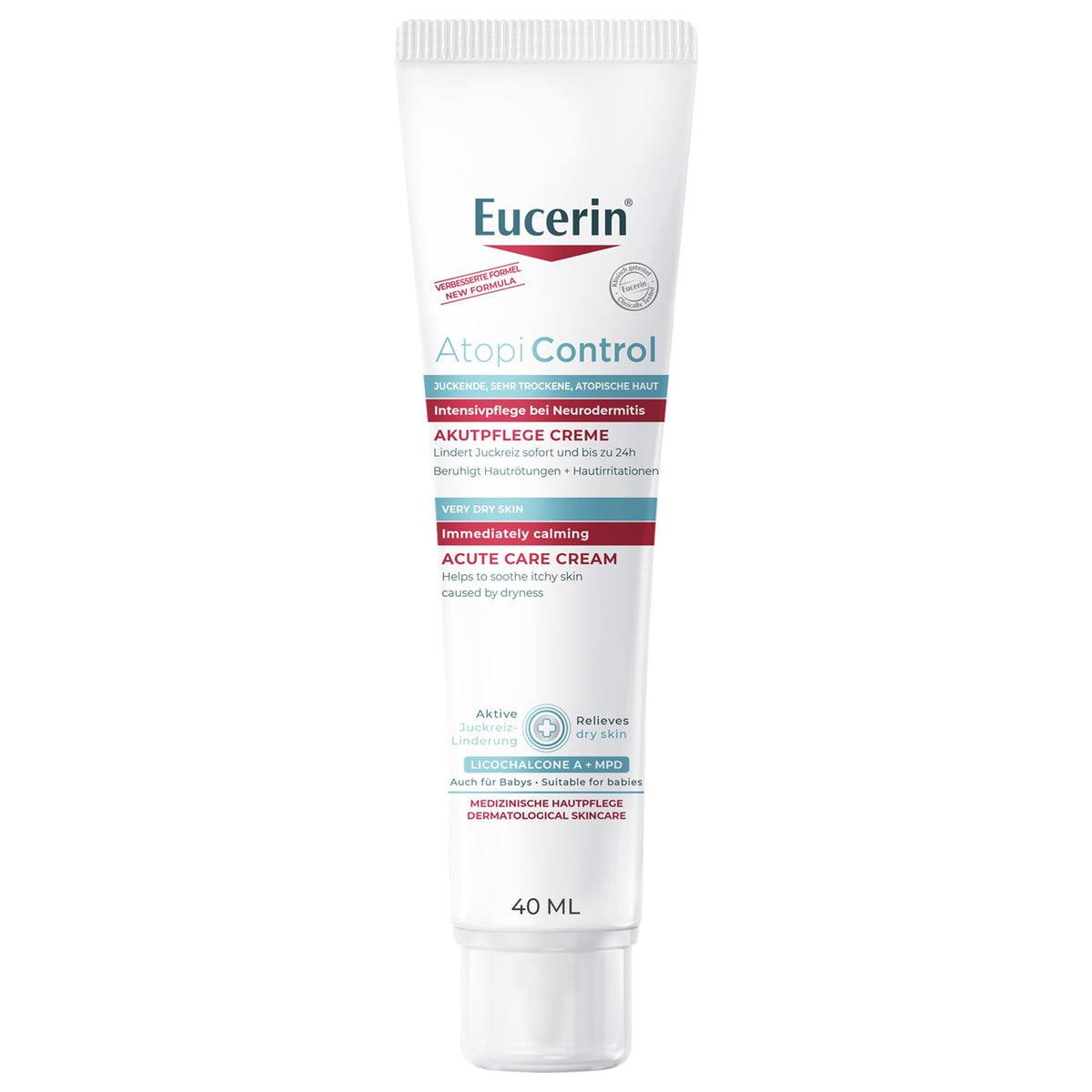 Eucerin AtopiControl Intensive Calming Cream 40ml bottle for soothing daily use.