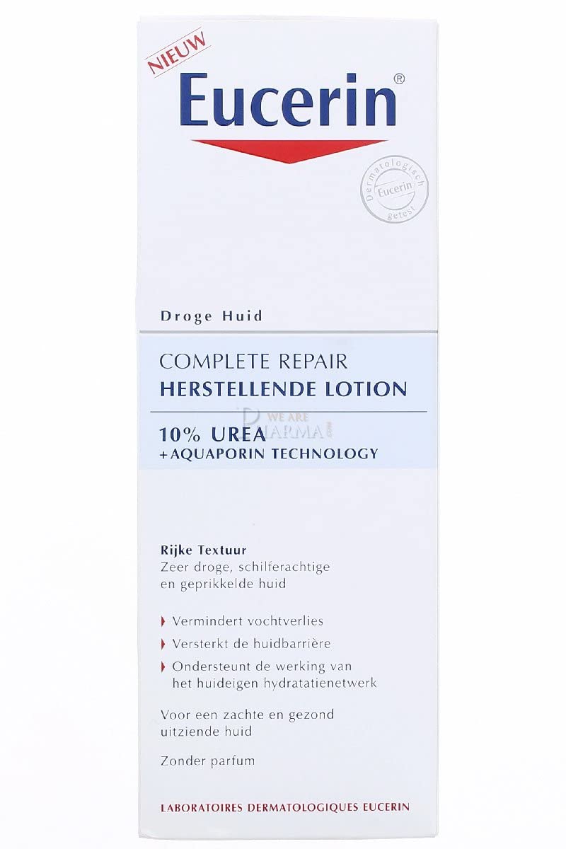 Close-up of Eucerin Complete Repair label showing 10% urea concentration for moisturization.