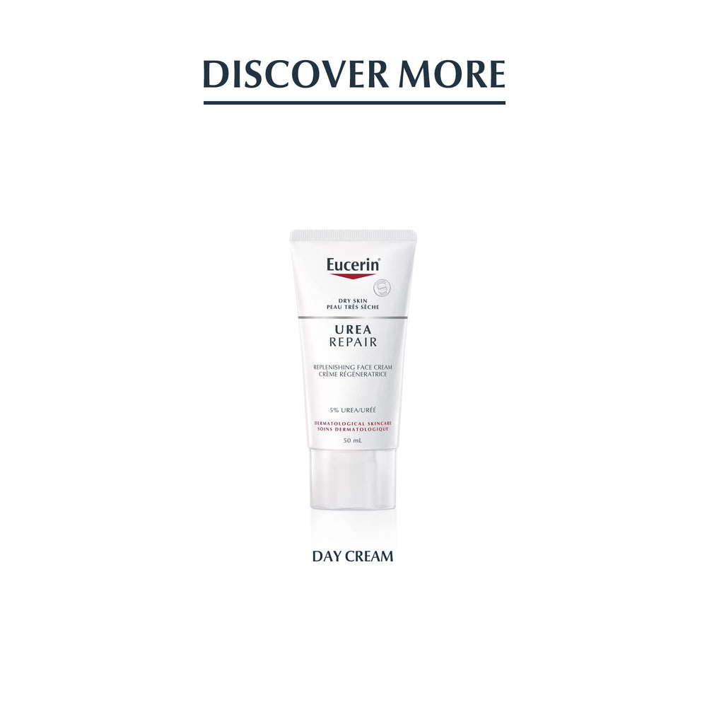 Eucerin dermatologist-recommended badge on packaging signaling trusted skincare.