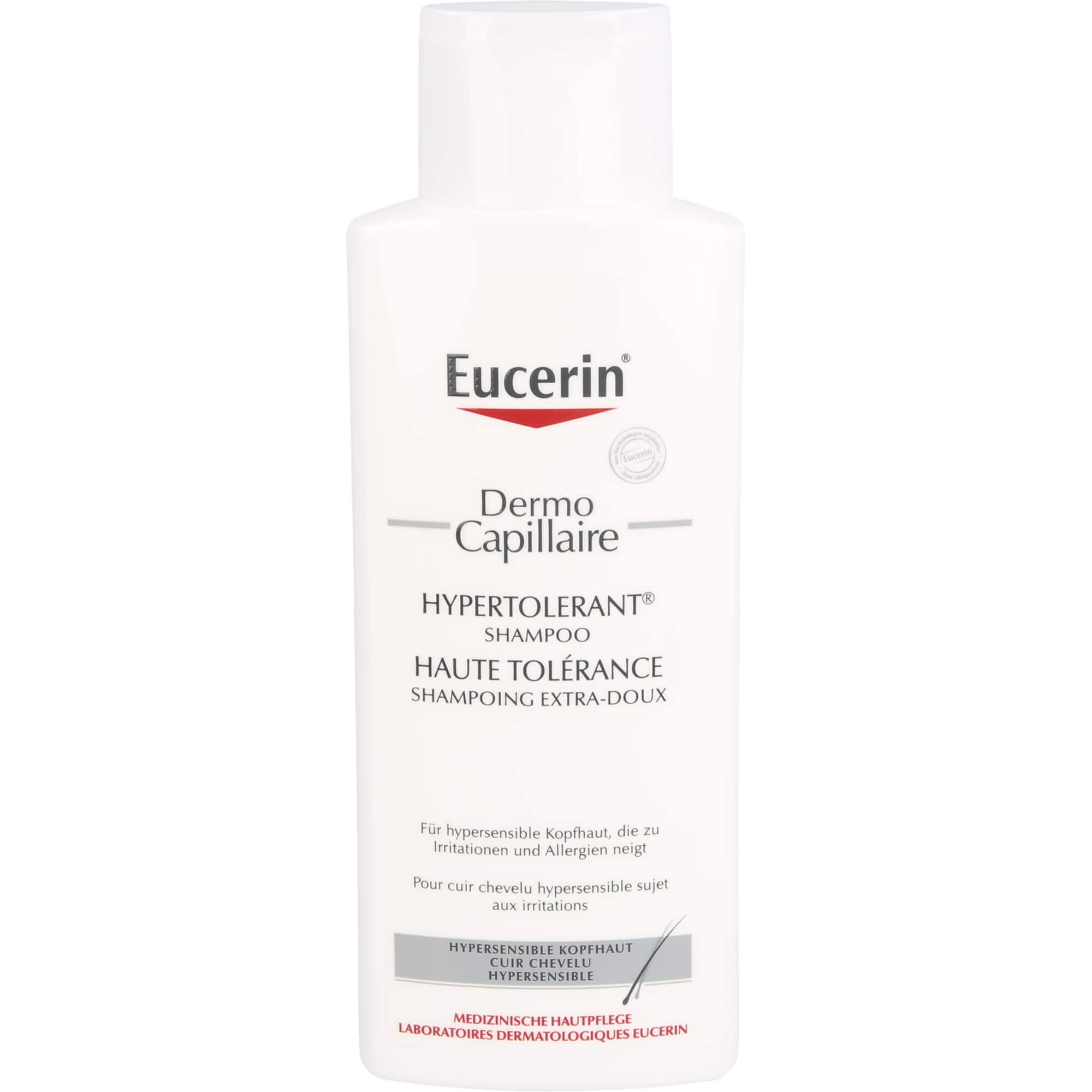 Eucerin Dermo Capillary Shampoo 250 ml bottle emphasizes convenient size