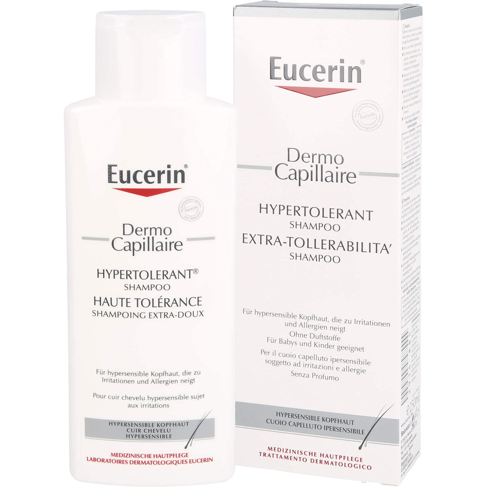 Eucerin Dermo Capillary Shampoo rich lather indicating soothing cleanse for scalp