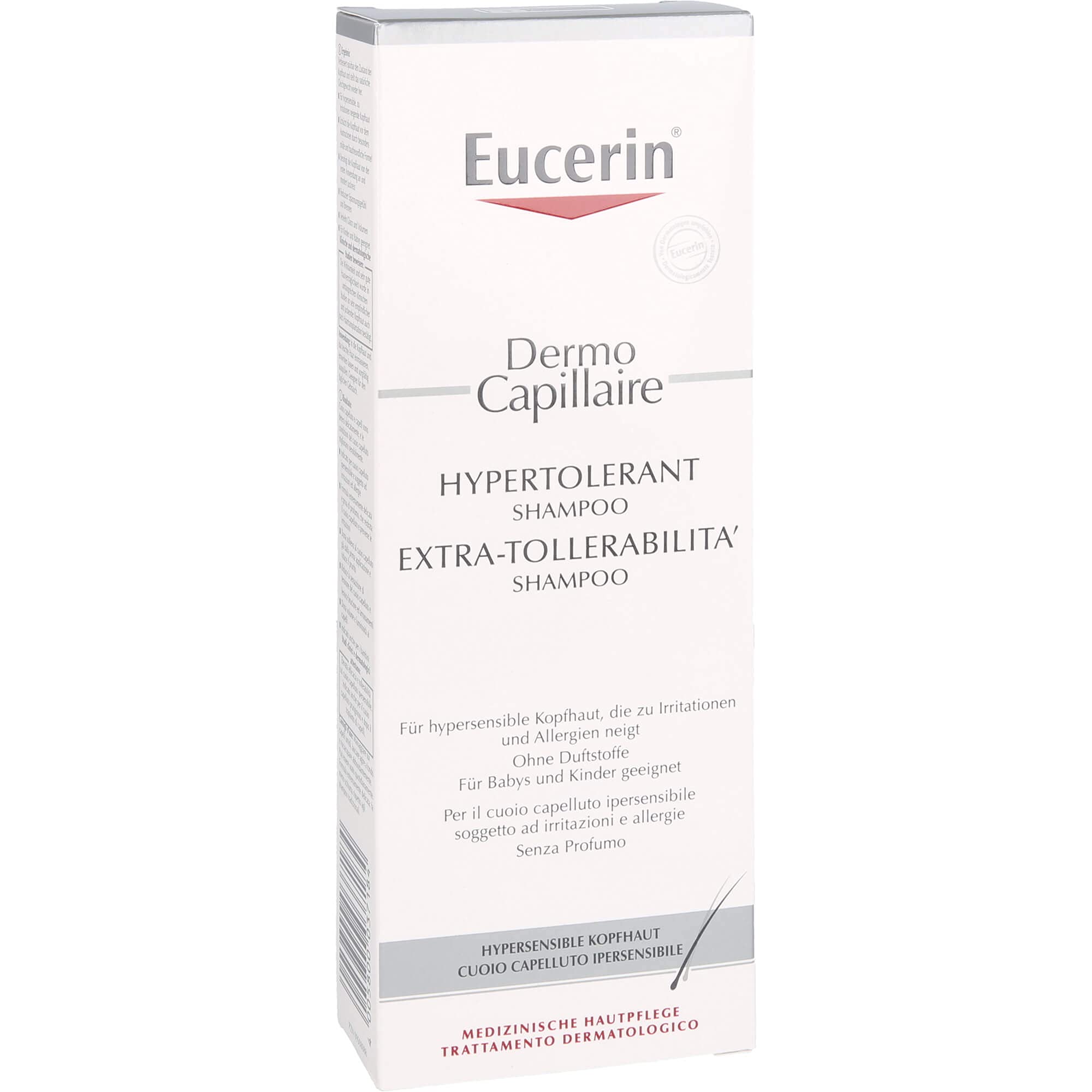 Eucerin Dermo Capillary Shampoo packaging emphasizes tolerability