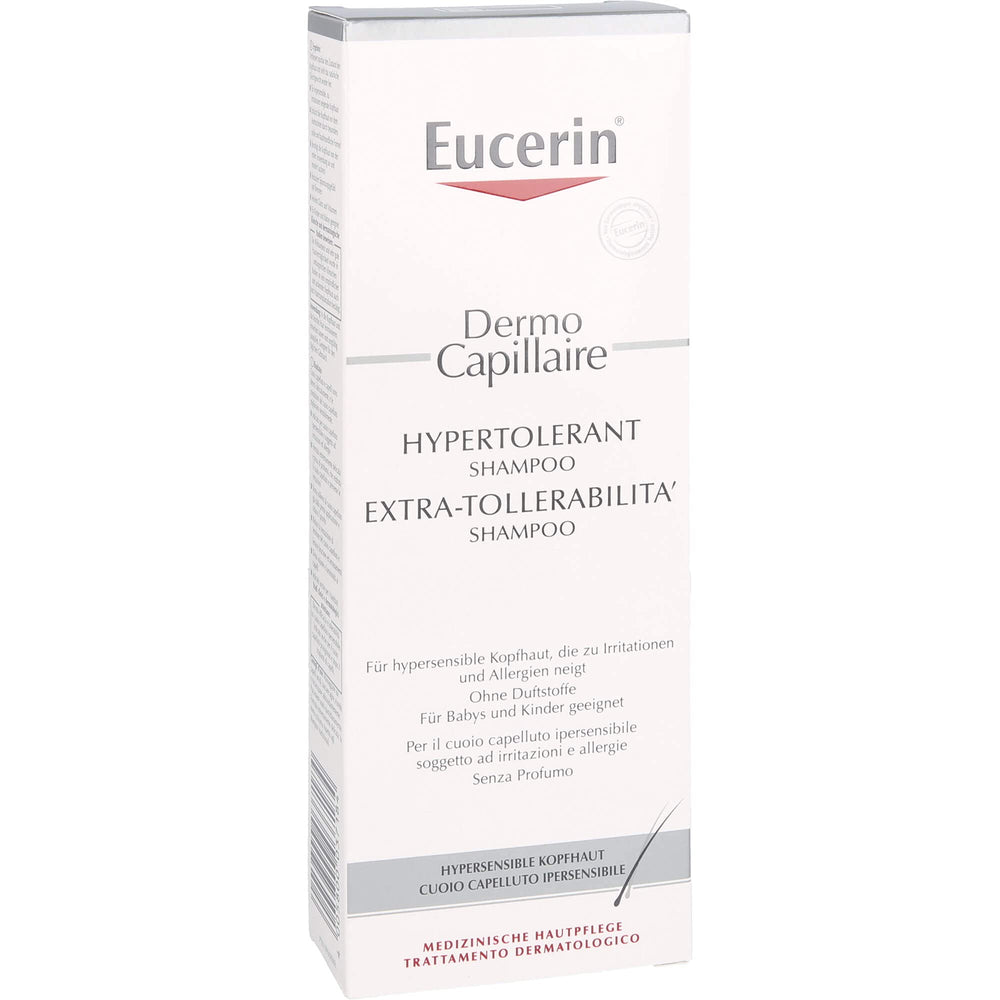 Eucerin Dermo Capillary Shampoo packaging emphasizes tolerability