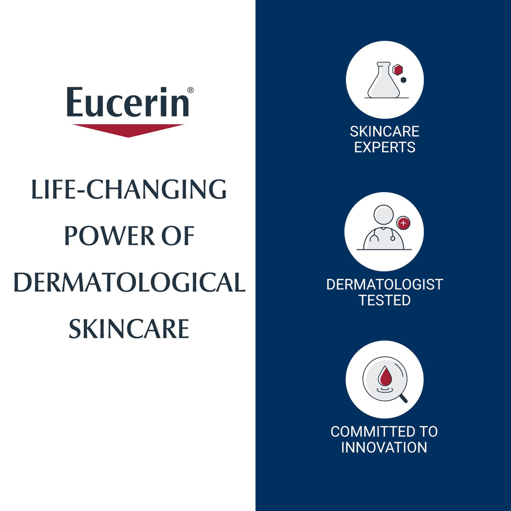 Eucerin face cream being gently massaged into skin for soothing relief.