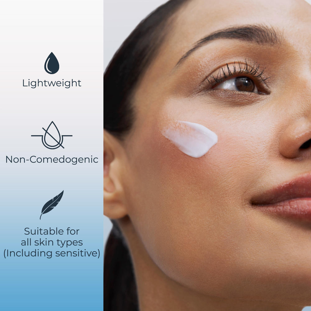 Back label with ingredients and antioxidant complex on Eucerin bottle.
