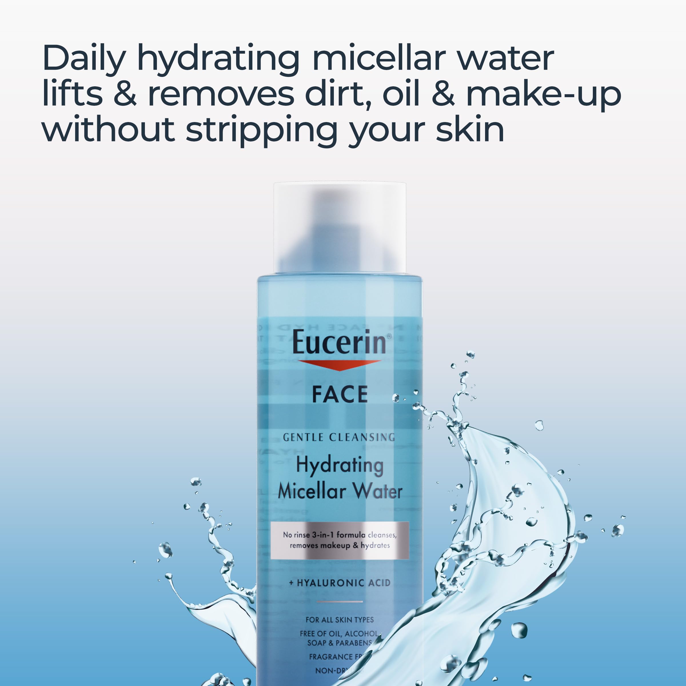 Eucerin face makeup removal on eyelids showing waterproof makeup removal