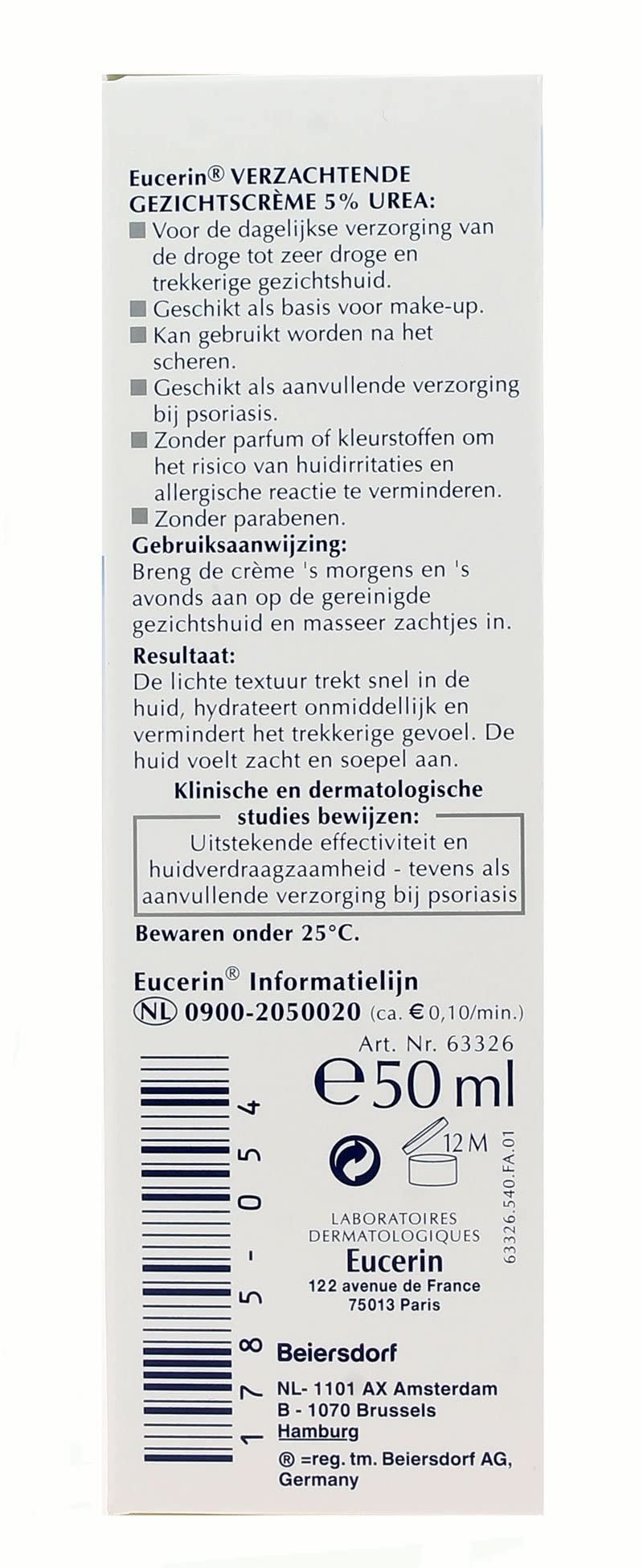 Eucerin fragrance-free label emphasizes safe, dye-free formula suitable for sensitive skin