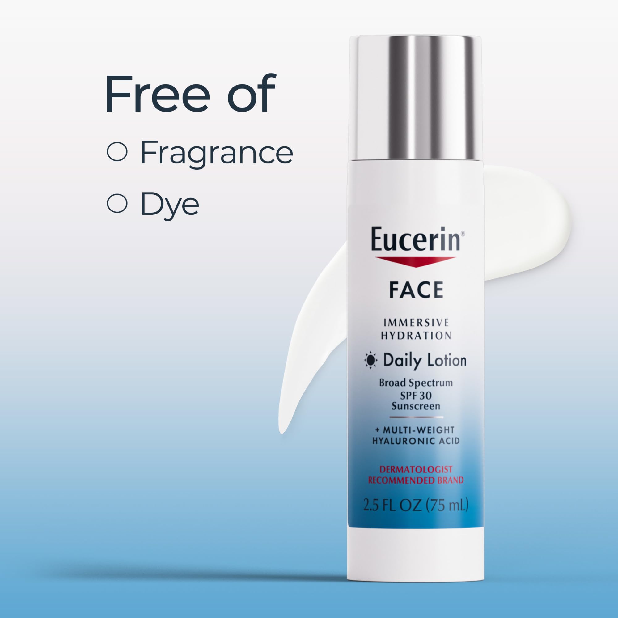 Eucerin fragrance-free label close-up for sensitive skin suitability.