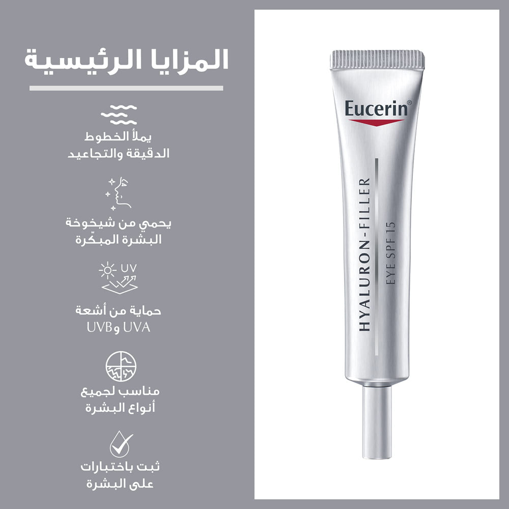 Eucerin Hyaluron Filler Eye Treatment crow's feet focus shown.
