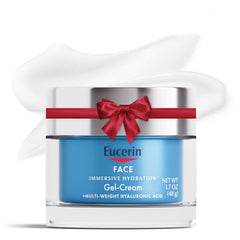 Eucerin Immersive Hydration night gel jar shows an ultra-light texture delivering lasting moisture.