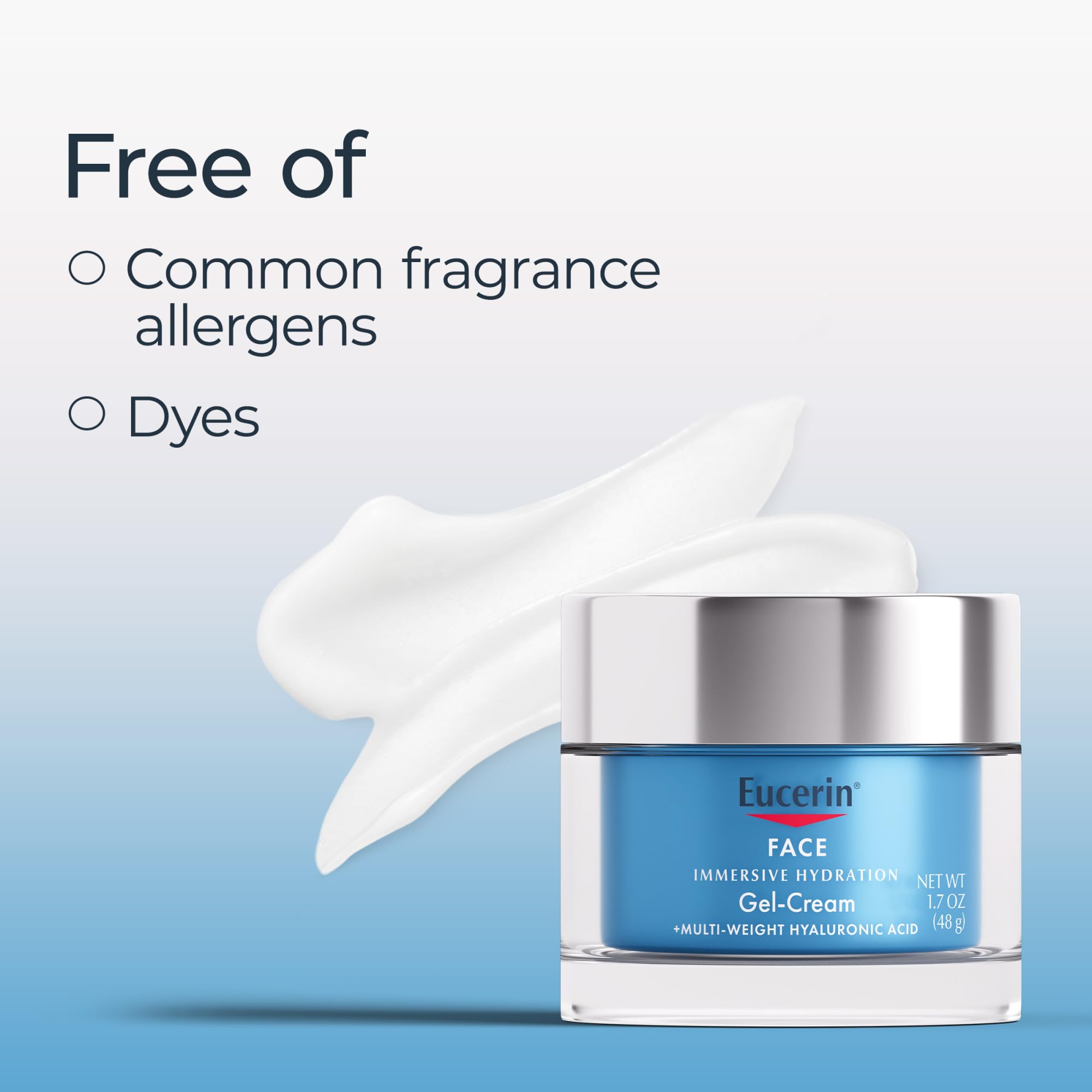 Eucerin Immersive Hydration texture close-up shows silky, non-greasy finish.