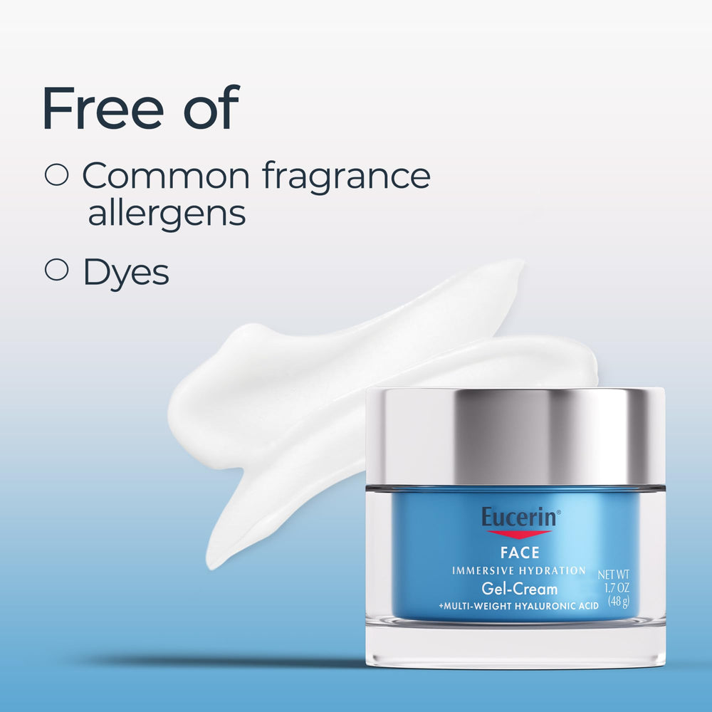 Eucerin Immersive Hydration texture close-up shows silky, non-greasy finish.