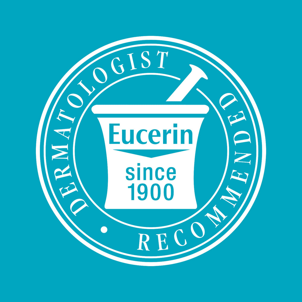 Packaging display of Eucerin Intensive Repair Lotion highlights triple-bottle value.