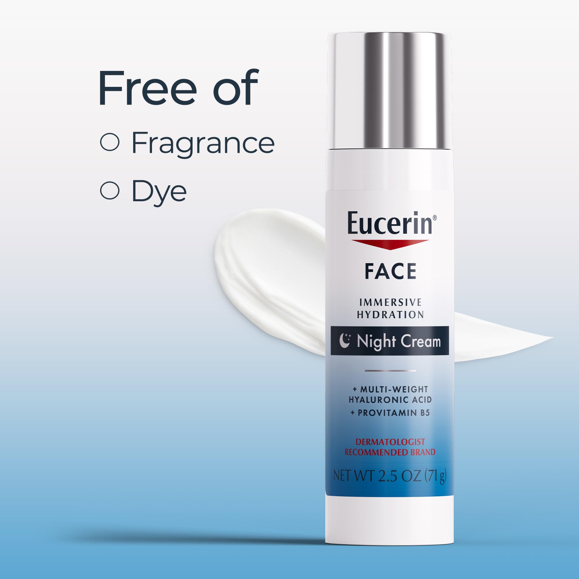 Eucerin Night Cream fragrance-free label communicates sensitive-skin friendly formula
