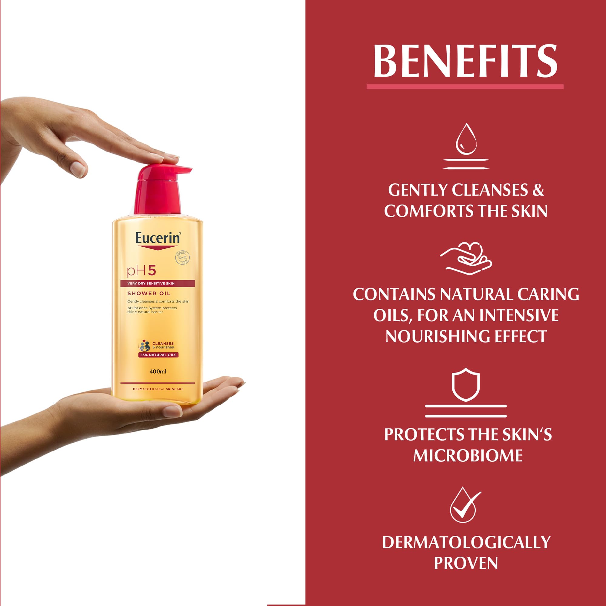 Eucerin pH5 Shower Oil on soft skin after use leaves a moisturized feel.