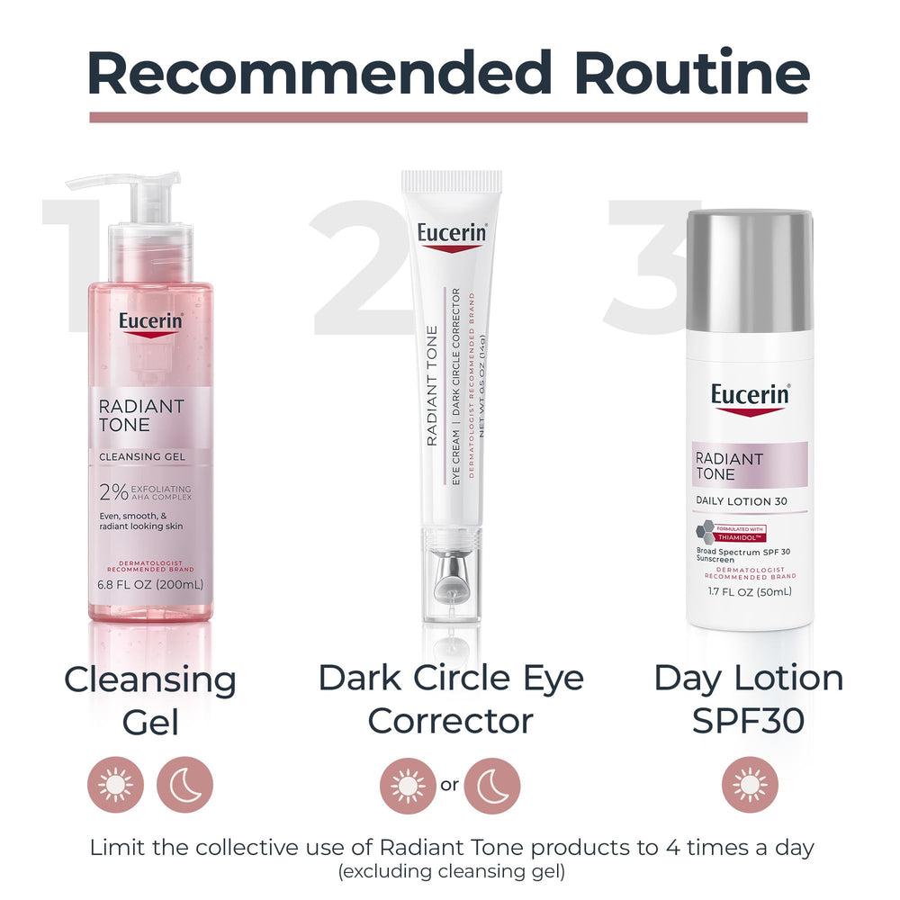 Eucerin Radiant Tone Eye Cream beside travel-friendly packaging.