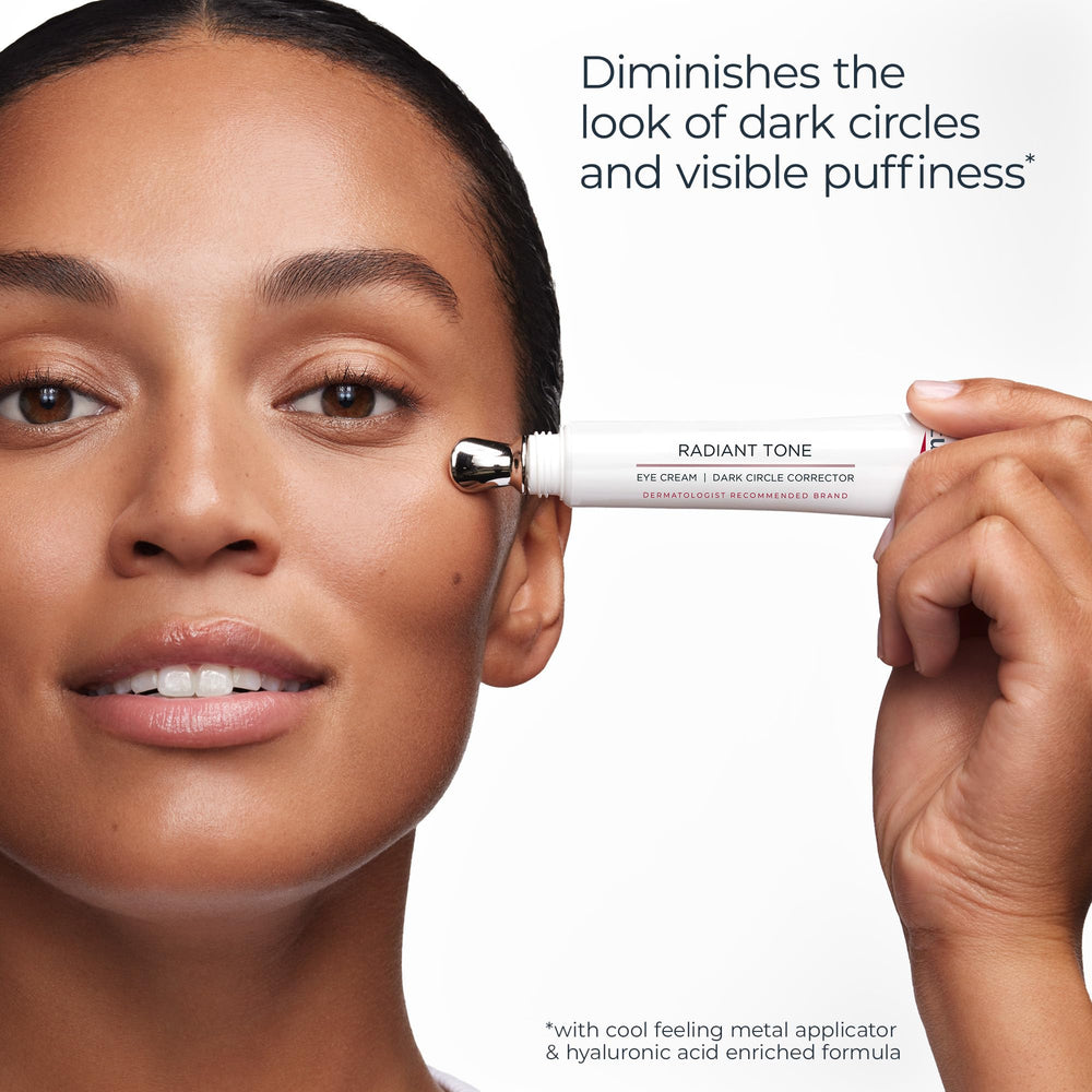 Eucerin Radiant Tone Eye Cream texture shows lightweight, non-sticky formula.