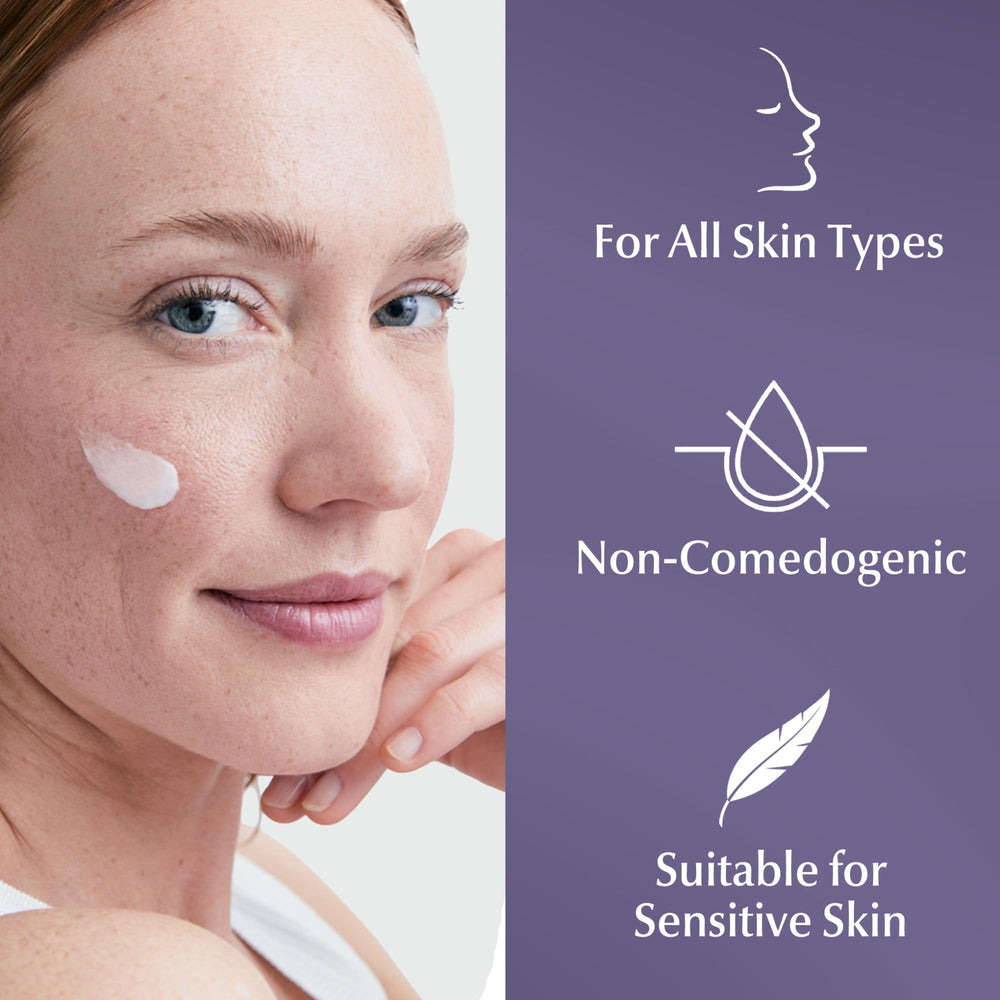 Eucerin Skin Balance Night Cream texture closeup shows smooth cream.