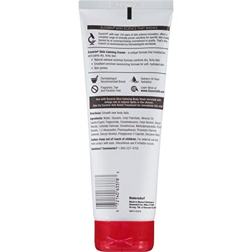 Close-up of creamy texture highlighting non-greasy absorption of Eucerin Skin Calming Cream.