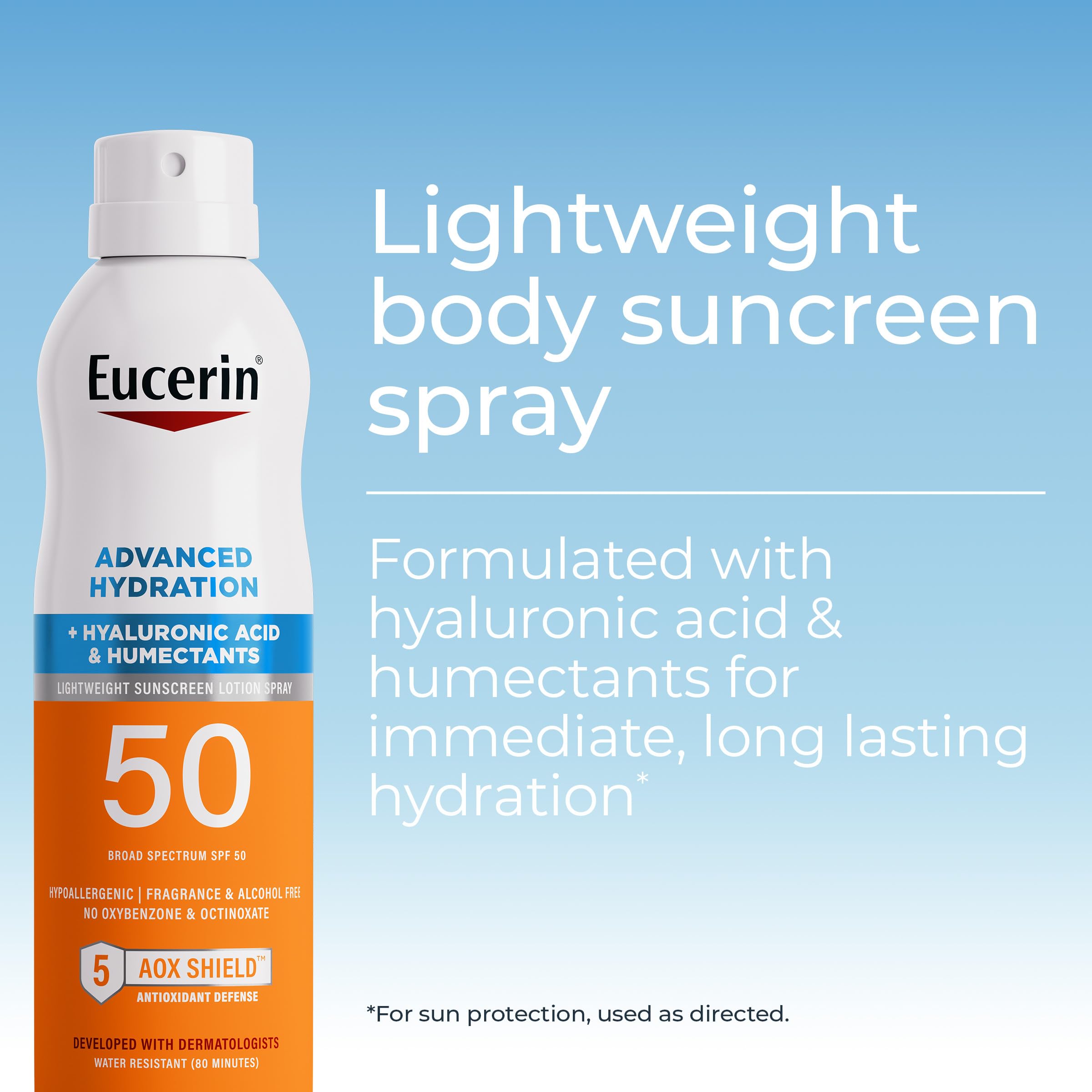 Eucerin Sunscreen Spray in action for easy full-body application