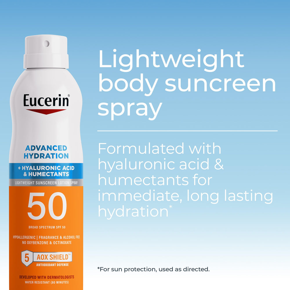 Eucerin Sunscreen Spray in action for easy full-body application