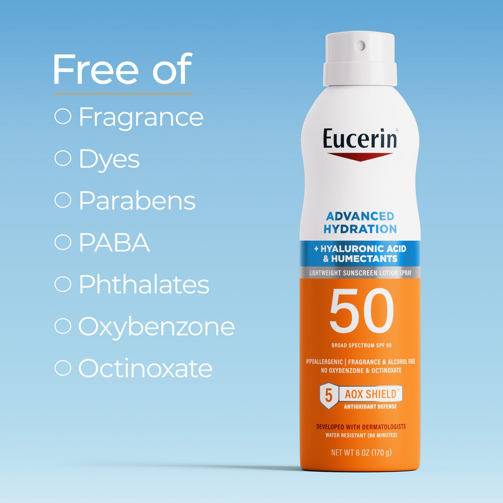 Eucerin Sunscreen Spray on skin with invisible, dry-touch finish