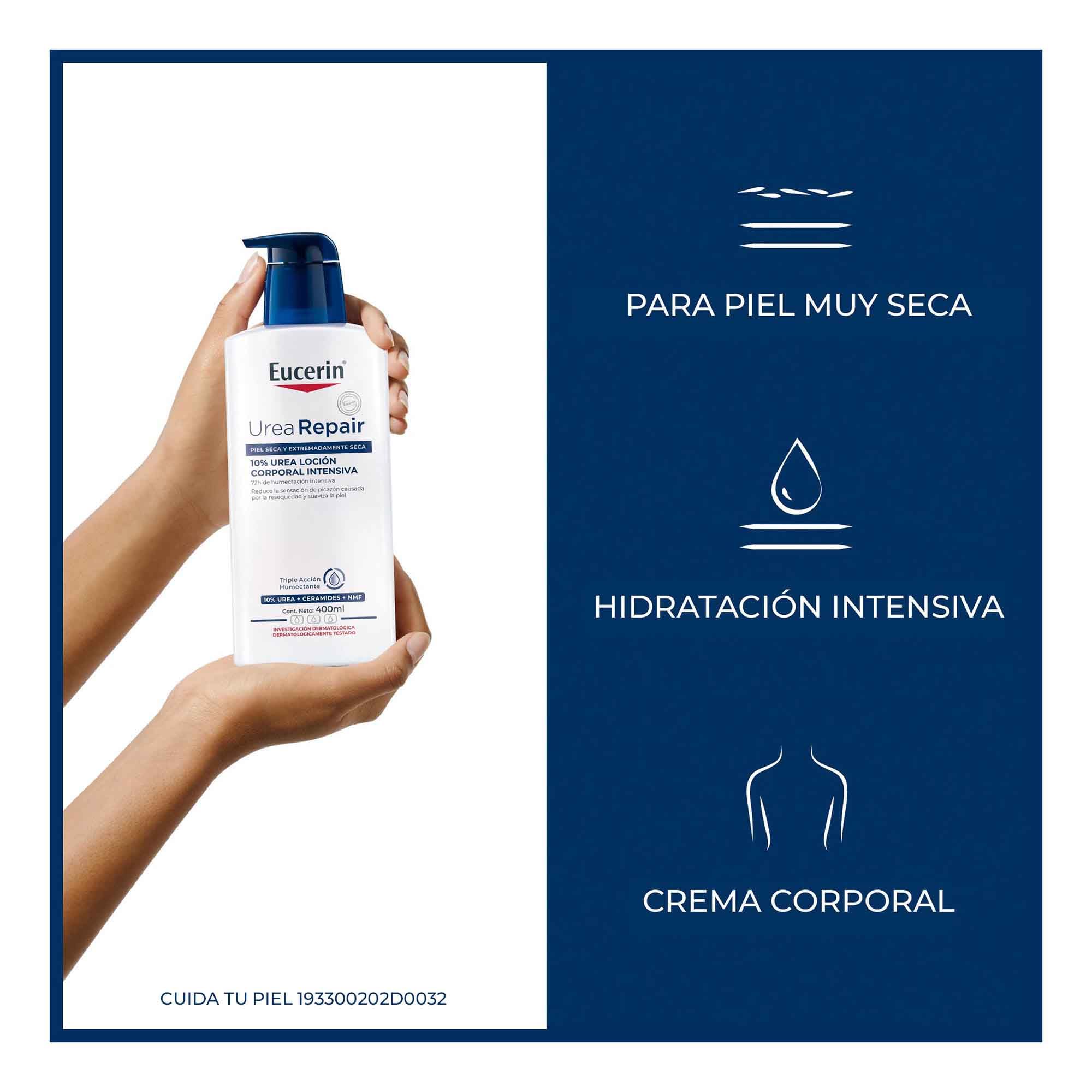 Eucerin Urea Repair Plus Intensive Lotion 400ml skin hydration close-up after application.