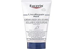 Eucerin UreaRepair Plus foot cream bottle shows 10% urea for dry feet