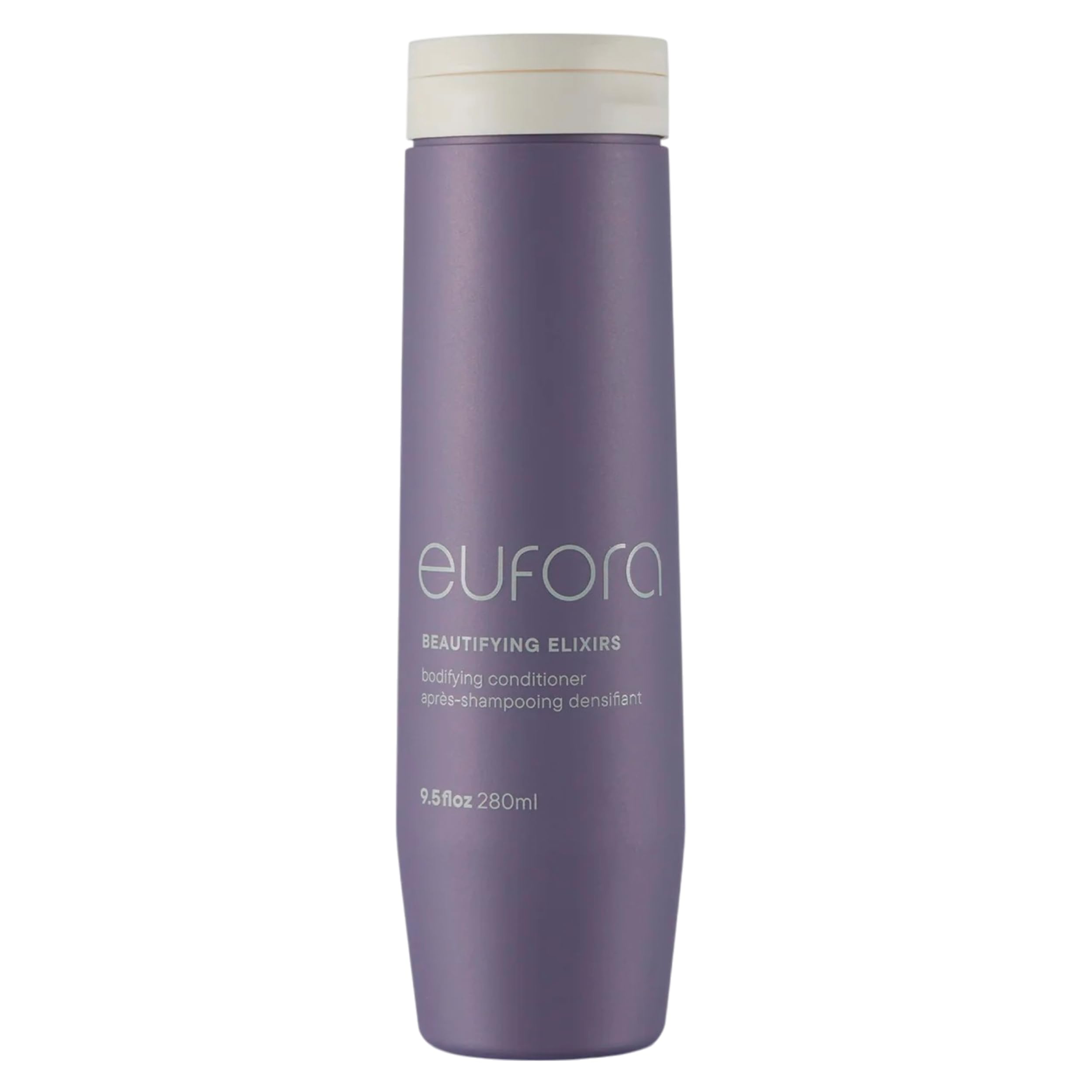 Eufora Bodifying Conditioner bottle pour showcases color protection and radiant shine.