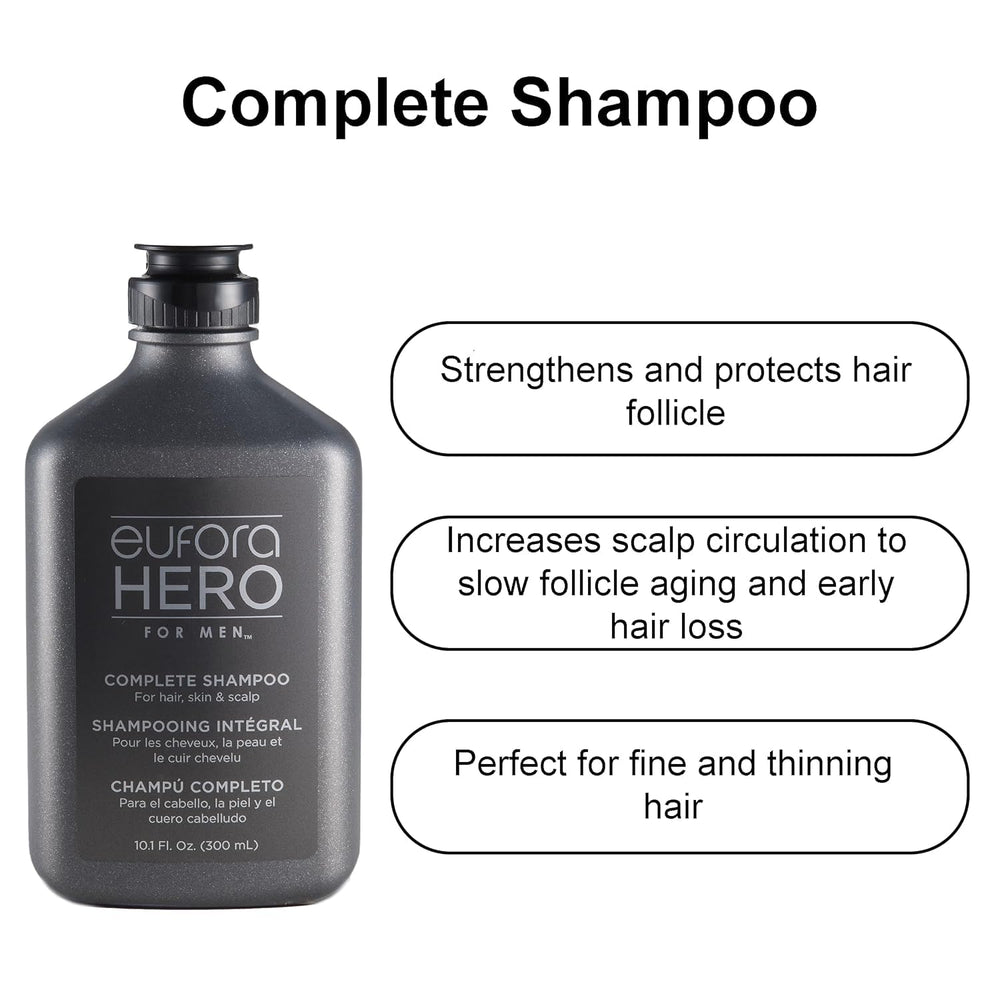Eufora Hero Men Complete Shampoo foamy lather closeup indicating thorough cleansing