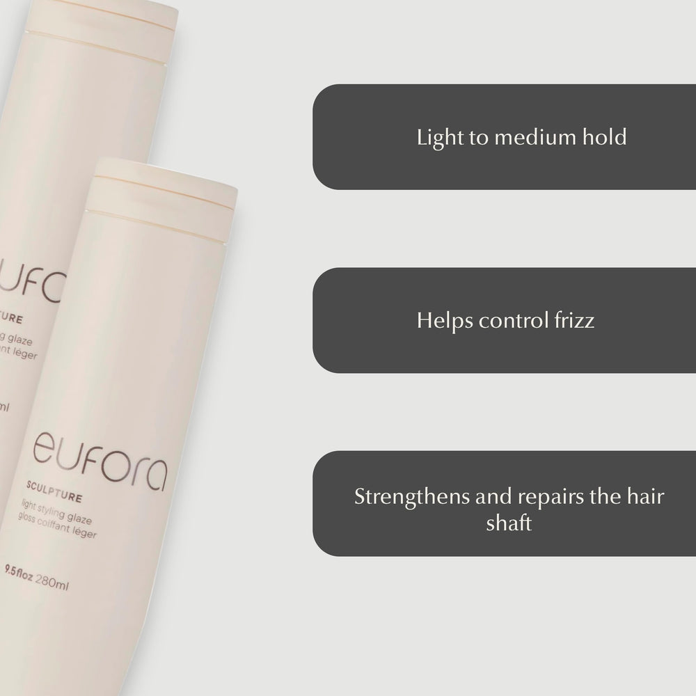Eufora Sculpture Light Styling Glaze hair-movement shows soft texture and volume.