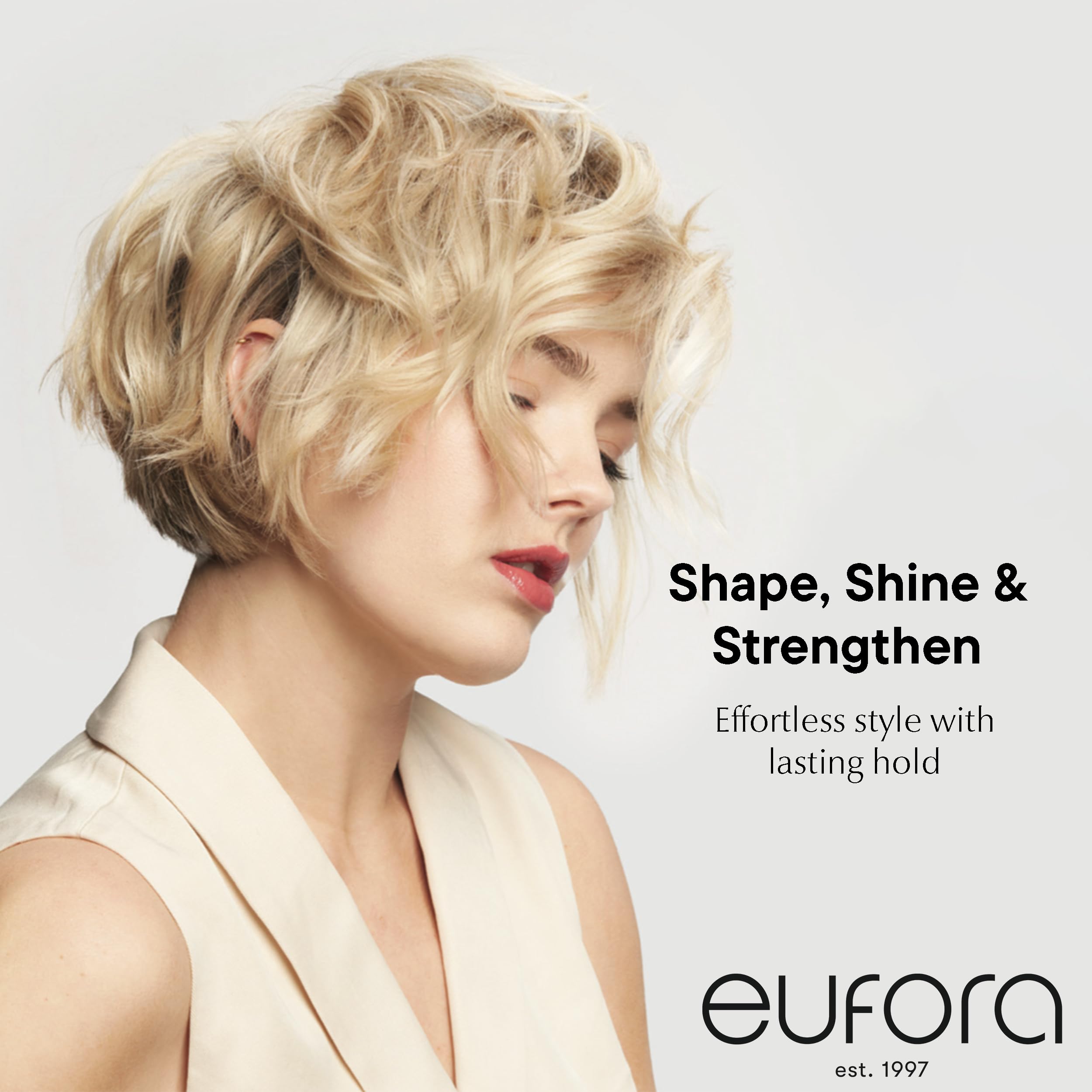 Eufora Sculpture Light Styling Glaze hands-apply demonstrates easy application and control.
