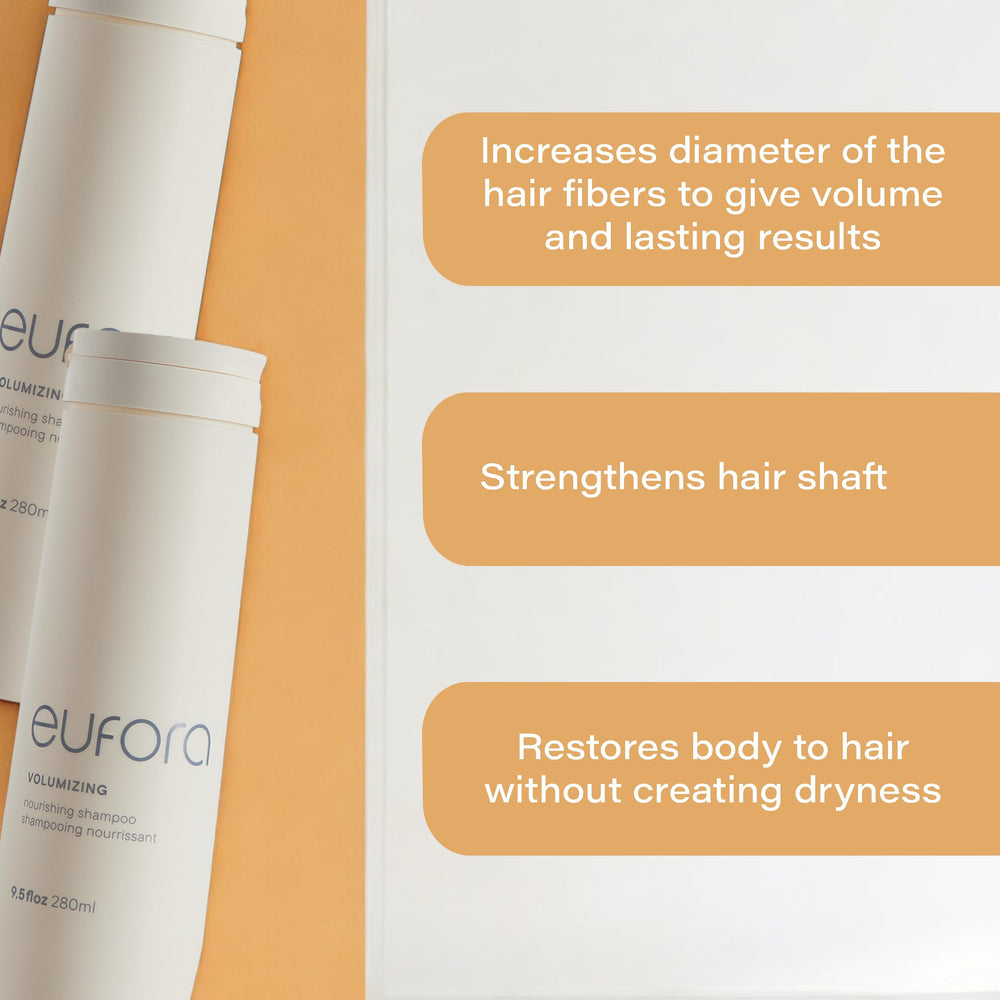 Eufora Volumizing Nourishing Shampoo close-up of lather showing light cleansing and lift.