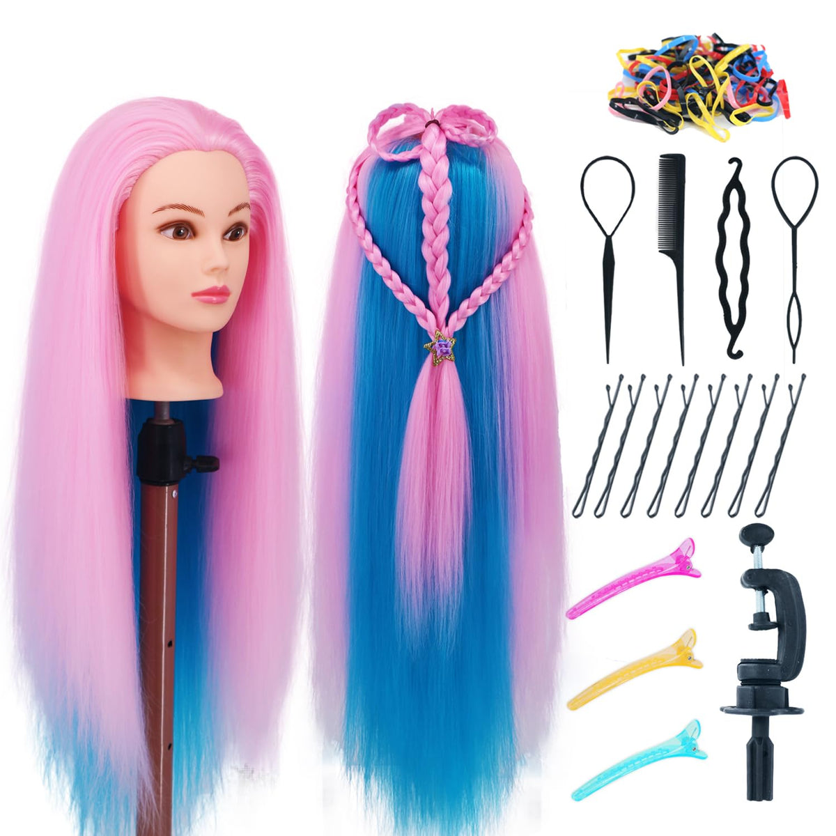 Eumos mannequin head with 29 inch hair length for versatile styling practice